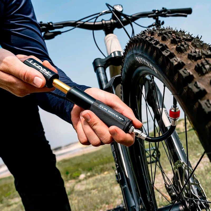 LEZYNE CLIK Drive Hand Pump - Compact Lightweight CNC-Machined Aluminum Bicycle Tire Inflation Pump for Road, MTB & Gravel Bikes | Flex Hose, Frame Mount Included - Image 4